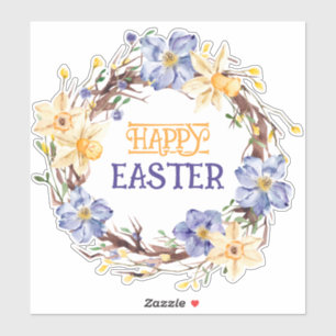 Happy Easter Yellow and Purple Floral Wreath
