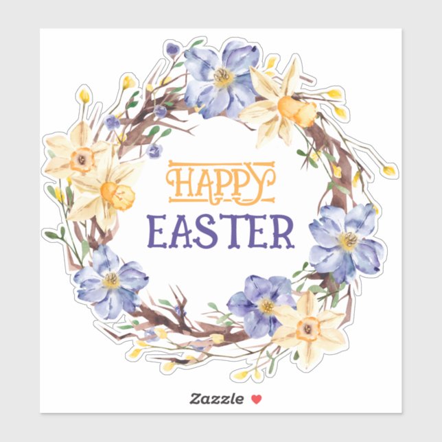 Happy Easter Yellow and Purple Floral Wreath (Sheet)