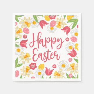 Happy Easter | Yellow and Red Floral  Napkin