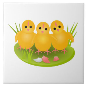 Happy Easter yellow chicks on green grass Ceramic Tile