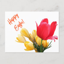 Happy Easter yellow crocus red tulip floral floral