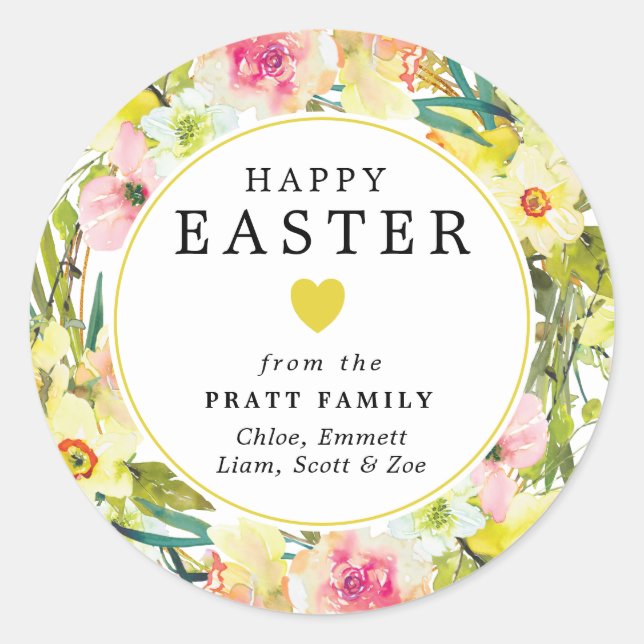 Happy Easter Yellow Daffodil Heart Envelope Seal (Front)