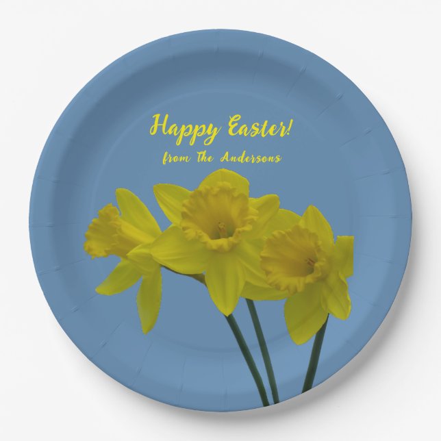 "Happy Easter" Yellow Daffodils Paper plates (Front)