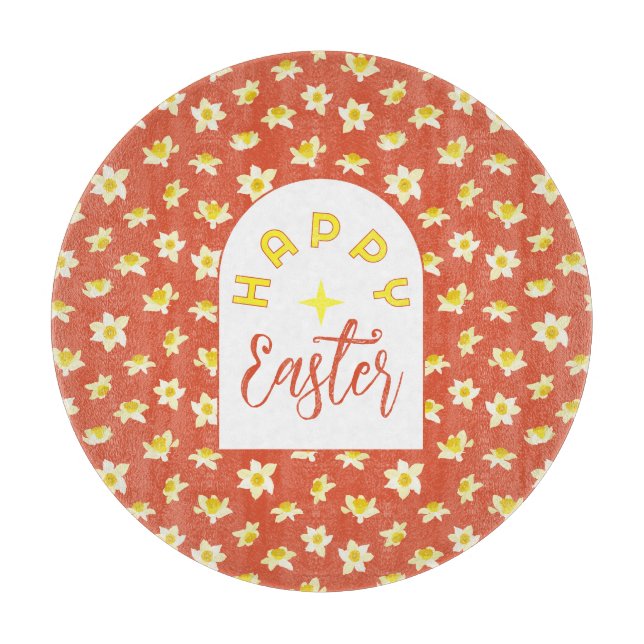 Happy Easter. Yellow Daffodils Spring Modern. Cutting Board (Front)