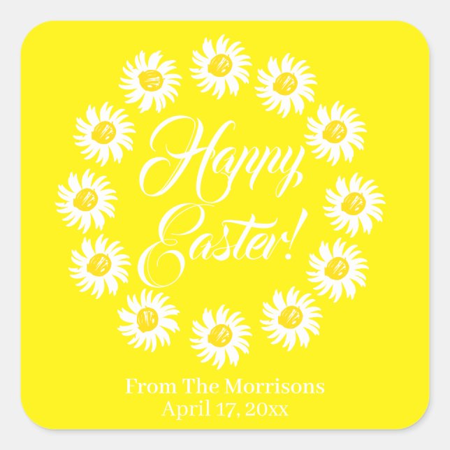 Happy Easter yellow daisy custom cheerful cute Square Sticker (Front)