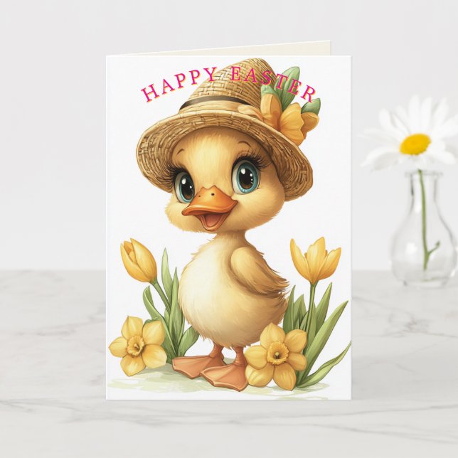 Happy Easter Yellow Duckling Daffodils Card (Small Plant)