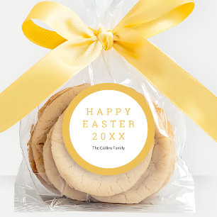 Happy Easter Yellow Elegant Custom Name Modern Classic Round Sticker