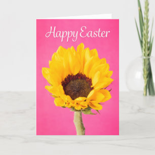 Happy Easter Yellow Flower on Pink Holiday Card
