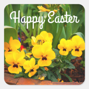 Happy Easter Yellow Pansy #1 Stickers