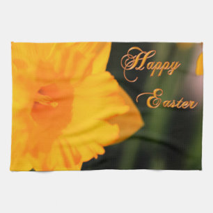 Happy Easter Yellow Spring Daffodil Flower Tea Towel
