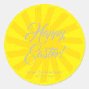 Happy Easter yellow sun custom script cheerful Classic Round Sticker