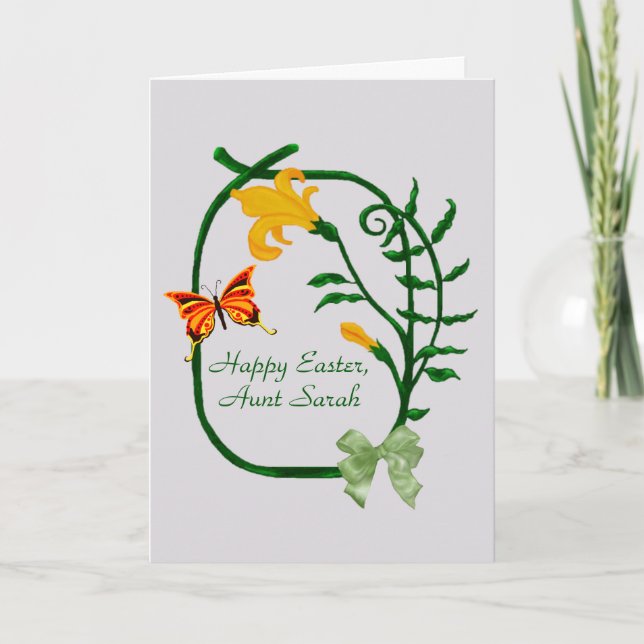 Happy Easter, Yellow Tulip and Butterfly Holiday Card (Front)