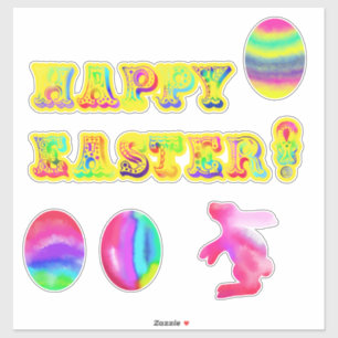Happy Easter! Yellow Watercolor Letters Eggs