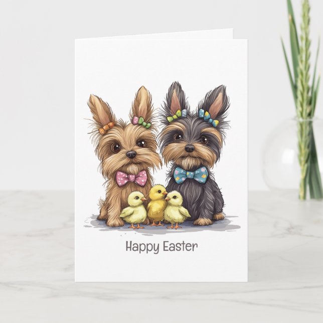Happy Easter Yorkshire Terrier Dogs Card (Front)