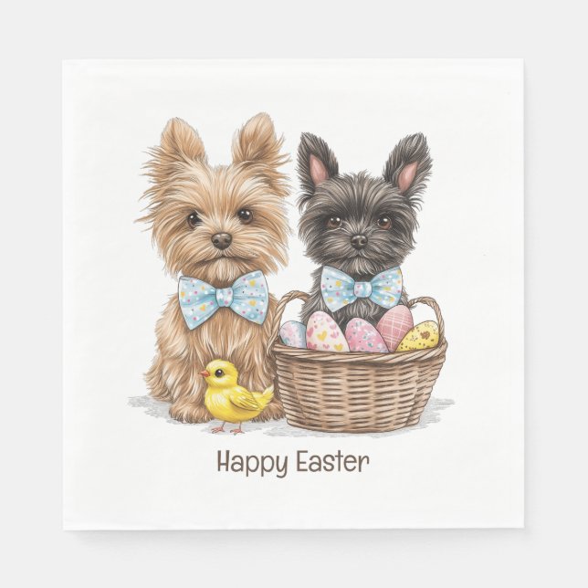 Happy Easter Yorkshire Terrier Dogs Napkin (Front)