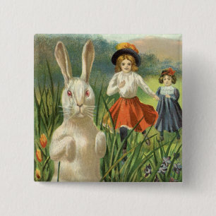 Happy Eastertide Vintage Easter Bunny and Children 15 Cm Square Badge