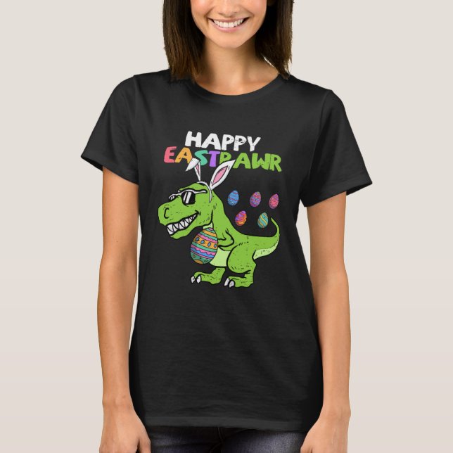 Happy Eastrawr T Rex Dinosaur Easter Bunny Egg Boy T-Shirt (Front)