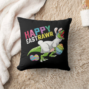 Happy Eastrawr T Rex Dinosaur Easter Bunny Egg Cushion