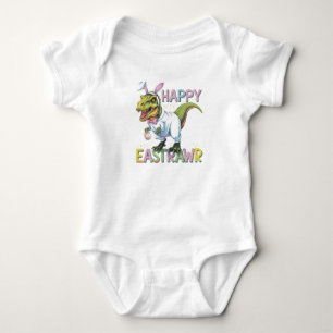 Happy Eastrawr T Rex Easter Dinosaur Bunny Egg Baby Bodysuit