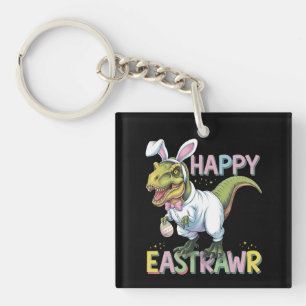Happy Eastrawr T Rex Easter Dinosaur Bunny Egg Key Ring
