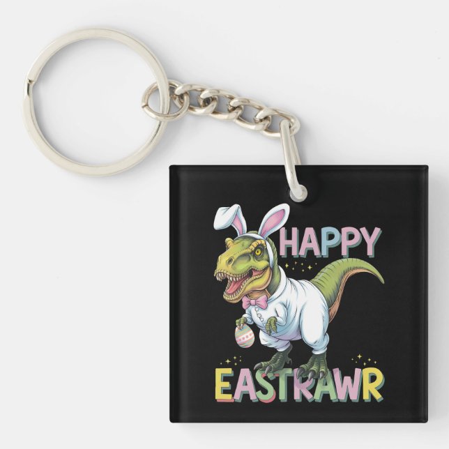 Happy Eastrawr T Rex Easter Dinosaur Bunny Egg Key Ring (Front)