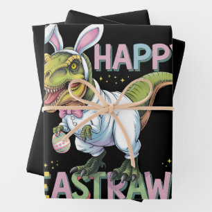Happy Eastrawr T Rex Easter Dinosaur Bunny Egg Wrapping Paper Sheet