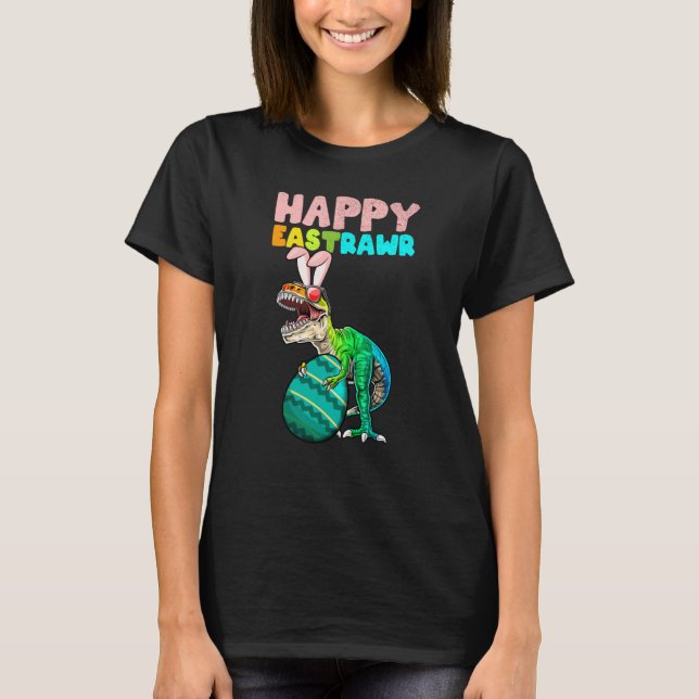 Happy Eastrawr Trex Easter Bunny Egg Dinosaur Kids T-Shirt (Front)