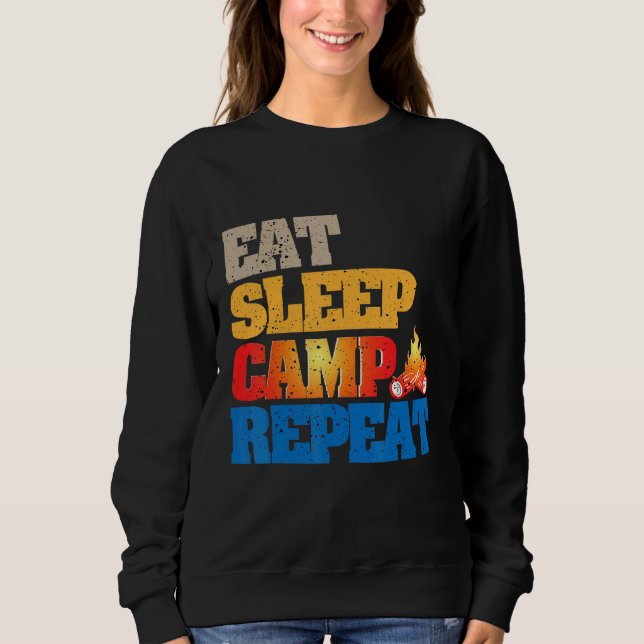 Happy Eat Sleep Camp Repeat Bootcamp Camping  Summ Sweatshirt (Front)