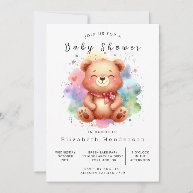 Happy Editable Bear Baby Shower Invitation (Front)