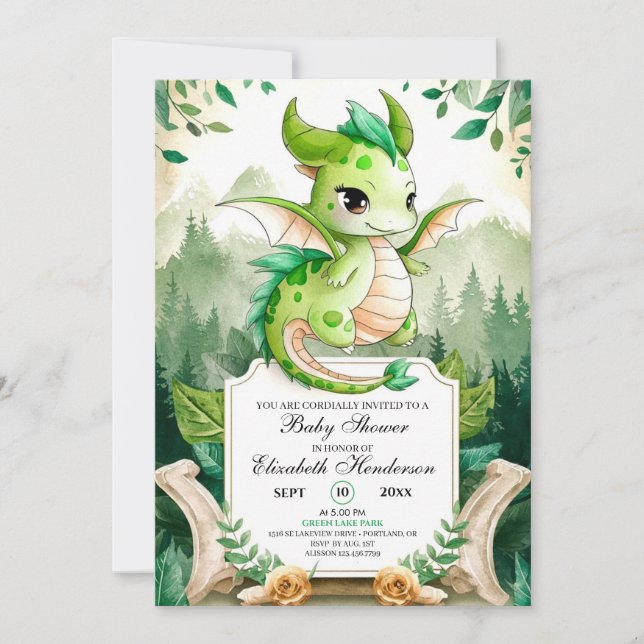 Happy Editable Dragon Baby Shower Invitation (Front)