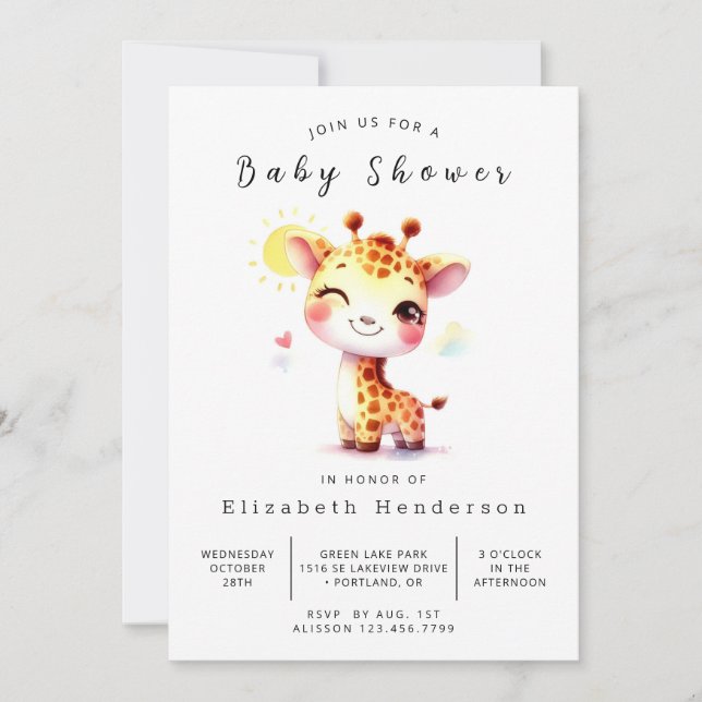  Happy Editable Giraffe Baby Shower Invitation (Front)
