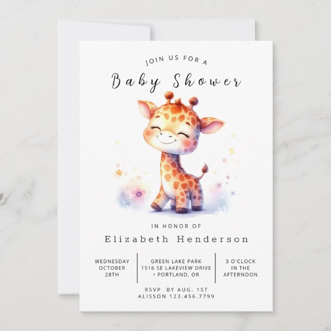 Happy Editable Giraffe Baby Shower  Invitation (Front)