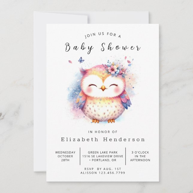 Happy Editable Owl Baby Shower Invitation (Front)
