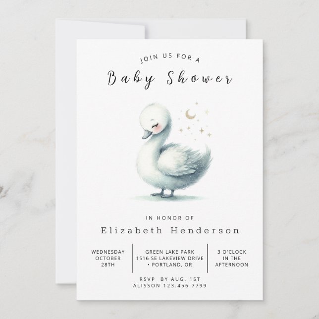 Happy Editable Swan Baby Shower Invitation (Front)