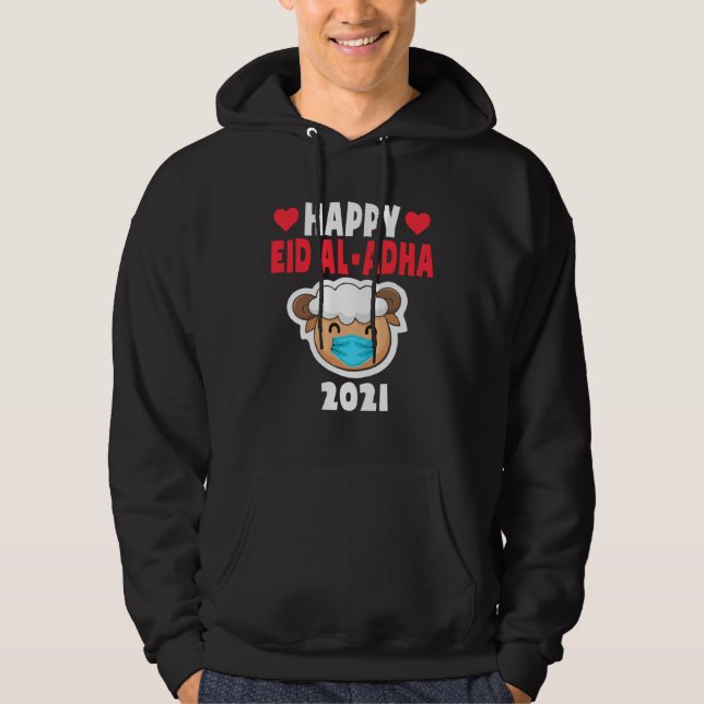 Happy Eid Al Adha 2021 Cute Sheep Wearing Mask Kid Hoodie (Front)