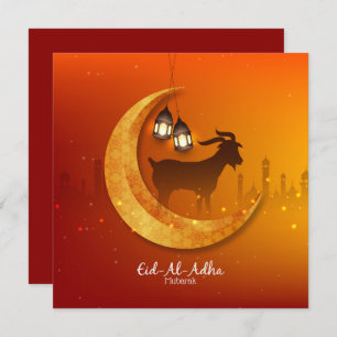 Happy Eid Al Adha Mubarak Orang White Goat Islamic Holiday Card