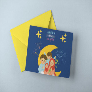 Happy Eid Al Fitr Celebration holding Ketupat Card