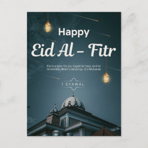 Happy Eid Al Fitr Mosque Lantern Night Art Postcard