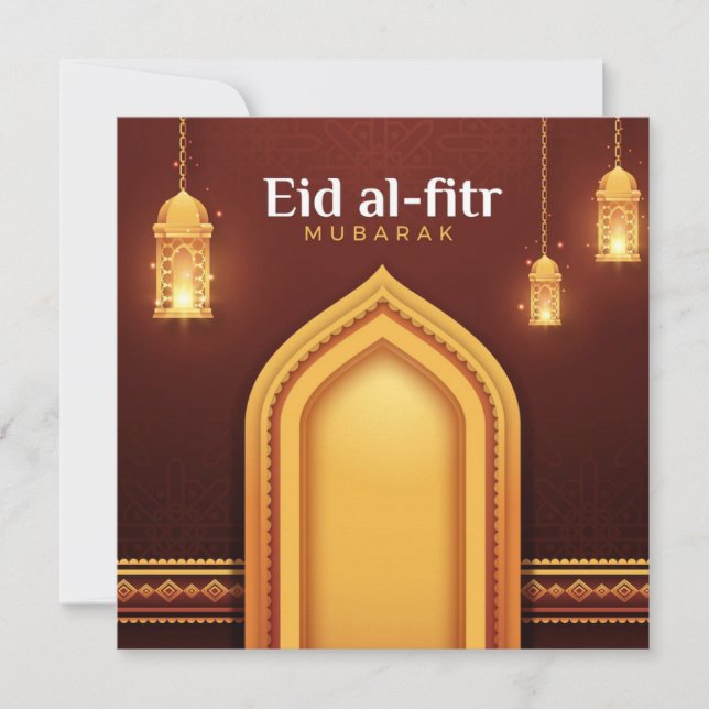  Happy Eid Al-Fitr Red and gold Holiday Card (Front)