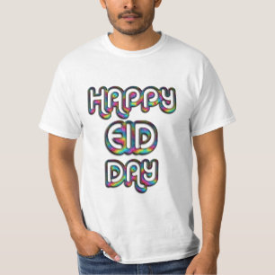 Happy Eid Day Greeting Rainbow Colours Typography T-Shirt