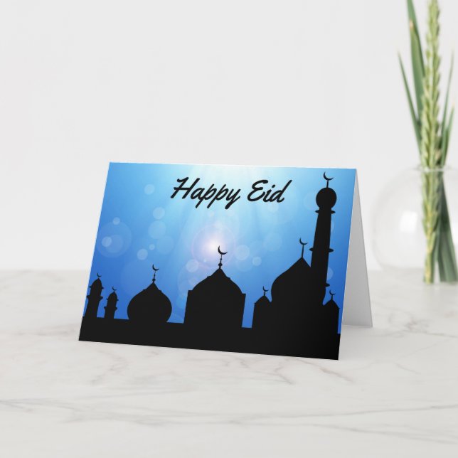 Happy Eid Mosque with Sunrays - Greeting Card (Front)