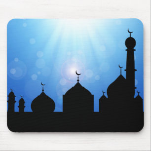 Happy Eid Mosque with Sunrays Mouse Pad