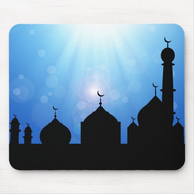 Happy Eid Mosque with Sunrays Mouse Pad (Front)
