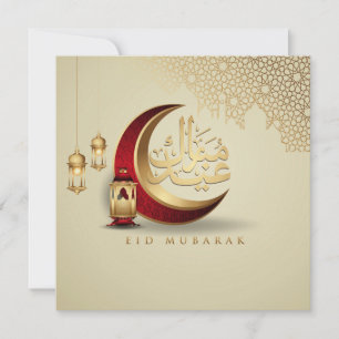 Happy Eid Mubarak Cresent Arabic Calligraphic Red  Holiday Card