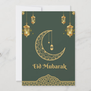 Happy Eid Mubarak Dark Green and Golden Crescent  Holiday Card