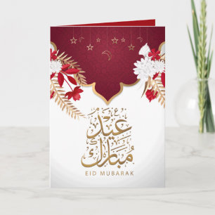 Happy Eid Mubarak White and Red Floral Card