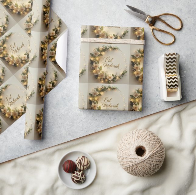 Happy Eid Mubarak White Hilal Wrapping  Paper  (Crafts)