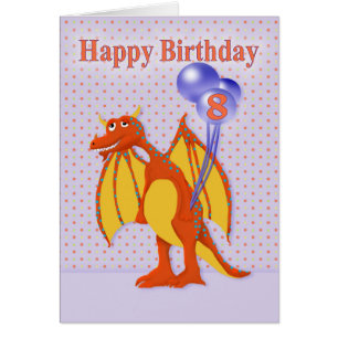 Happy Eight Birthday, Cute Cartoon Dragon