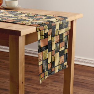 Happy Elegantly Tiled Menorahs Long Table Runner