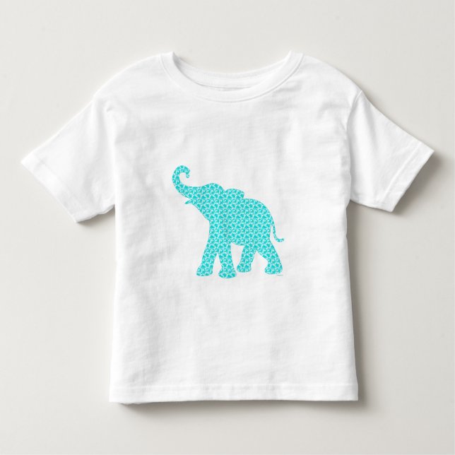 Happy Elephant-Art Turquoise Pattern Cute Toddler T-Shirt (Front)